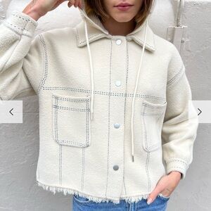 Cream Hooded Utility Jacket with Contrast Stitching